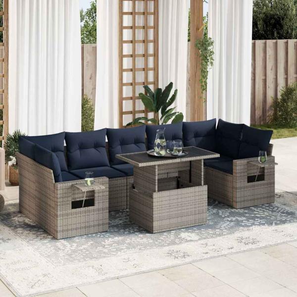 ARDEBO.de - 8-tlg. Garten-Sofagarnitur mit Kissen Grau Poly Rattan