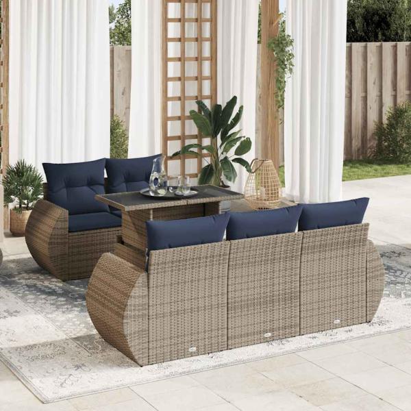 ARDEBO.de - 6-tlg. Garten-Sofagarnitur mit Kissen Grau Poly Rattan Akazie