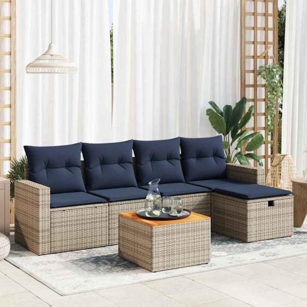 ARDEBO.de - 6-tlg. Garten-Sofagarnitur mit Kissen Grau Poly Rattan