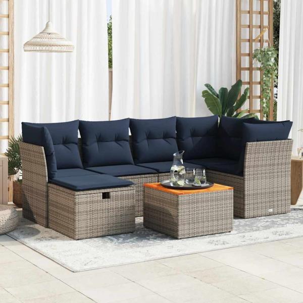 ARDEBO.de - 7-tlg. Garten-Sofagarnitur mit Kissen Grau Poly Rattan
