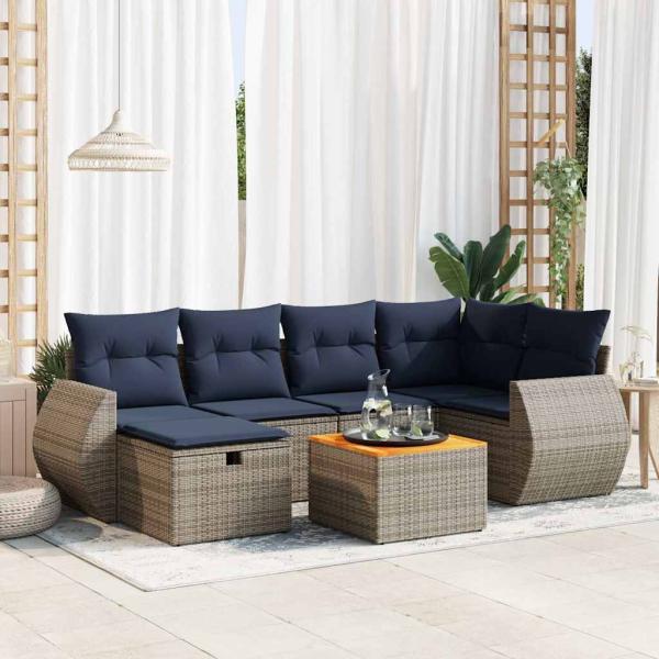 ARDEBO.de - 7-tlg. Garten-Sofagarnitur mit Kissen Grau Poly Rattan