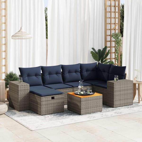 ARDEBO.de - 7-tlg. Garten-Sofagarnitur mit Kissen Grau Poly Rattan