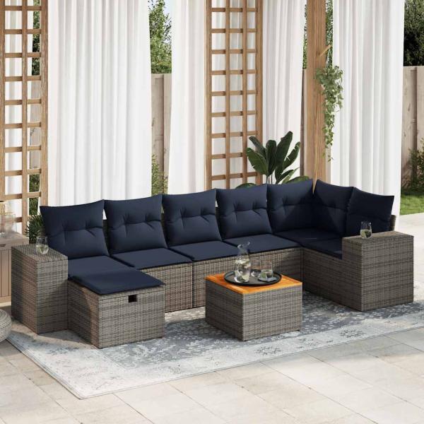 ARDEBO.de - 8-tlg. Garten-Sofagarnitur mit Kissen Grau Poly Rattan