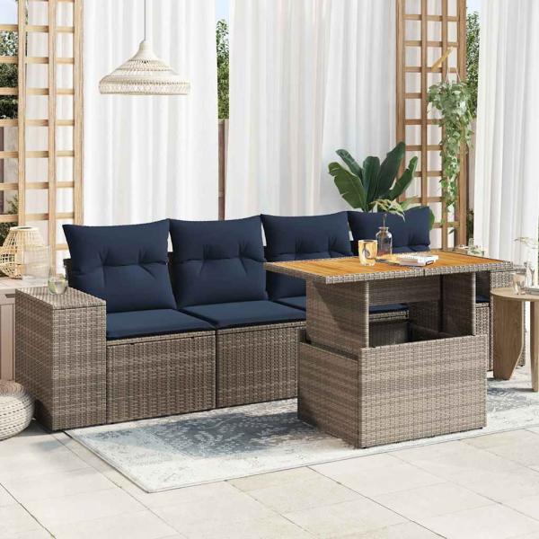 ARDEBO.de - 5-tlg. Garten-Sofagarnitur mit Kissen Grau Poly Rattan