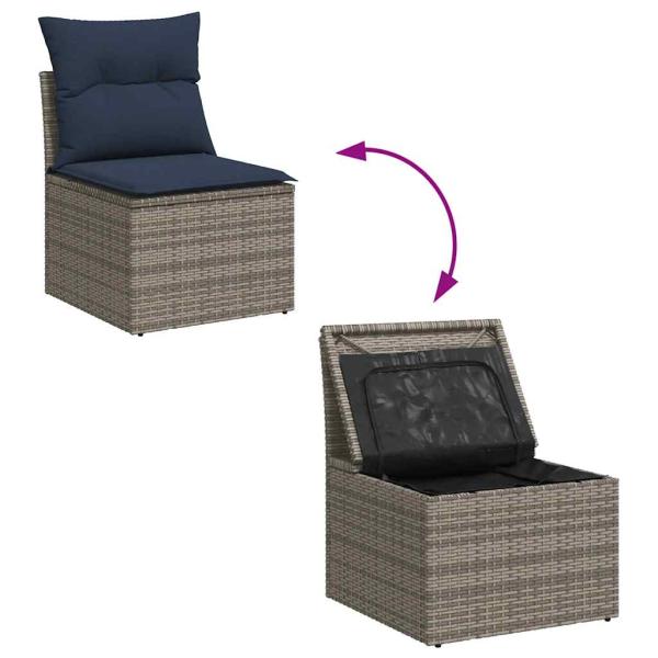 5-tlg. Garten-Sofagarnitur mit Kissen Grau Poly Rattan