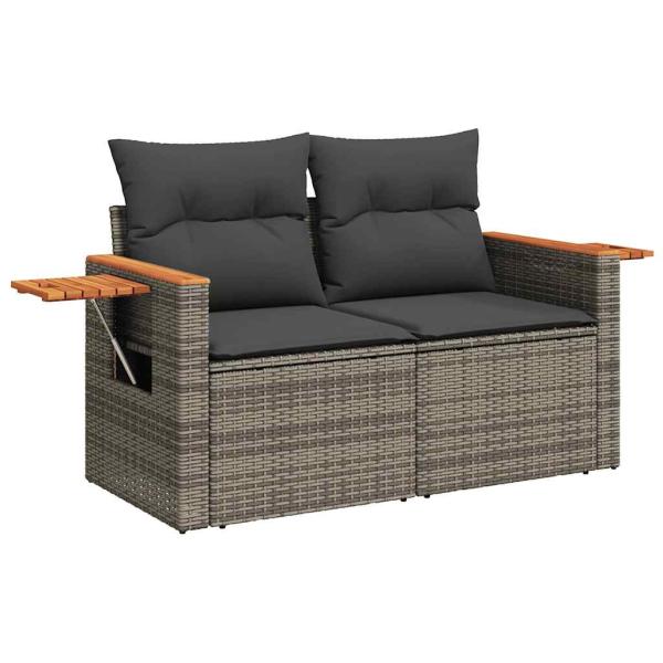 11-tlg. Garten-Sofagarnitur mit Kissen Grau Poly Rattan Akazie