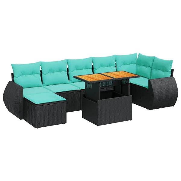 8-tlg. Garten-Sofagarnitur mit Kissen Schwarz Poly Rattan