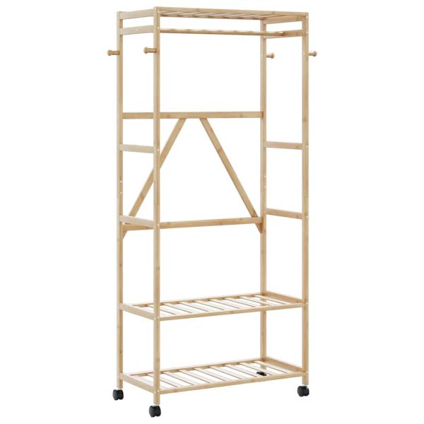 ARDEBO.de - Kleiderständer mit Ablagen und Rollen 90x40x179,5 cm Bambus