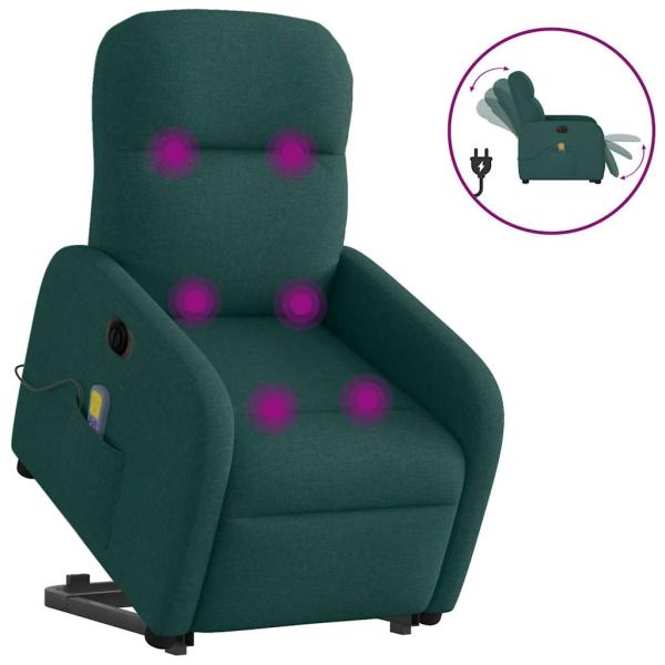 ARDEBO.de - Elektrischer Massagesessel mit Aufstehhilfe Dunkelgrün Stoff