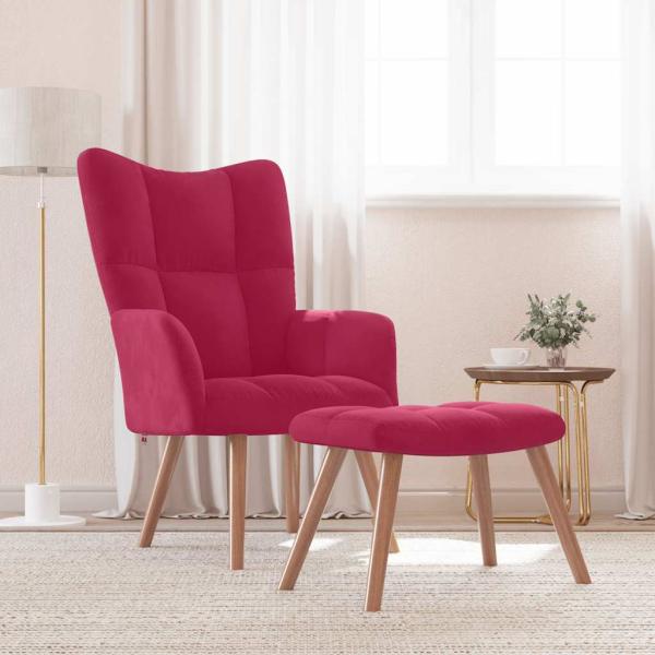 ARDEBO.de - Relaxsessel mit Hocker Weinrot Samt