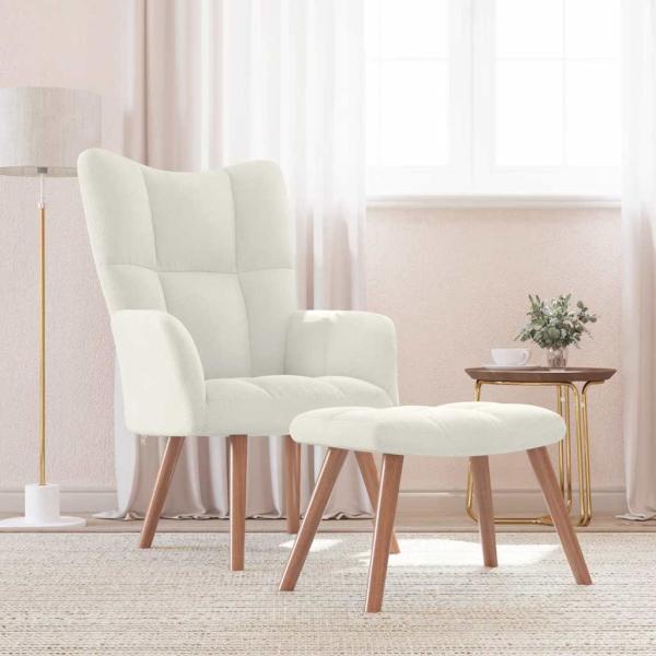 ARDEBO.de - Relaxsessel mit Hocker Cremeweiß Samt