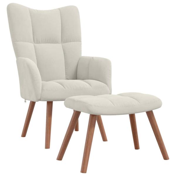 Relaxsessel mit Hocker Cremeweiß Samt
