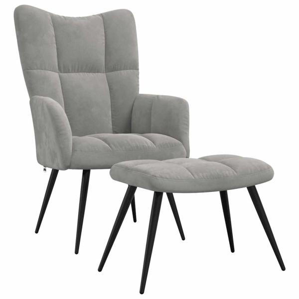 Relaxsessel mit Hocker Hellgrau Samt