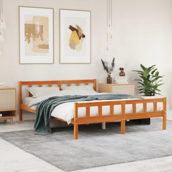 ARDEBO.de - Massivholzbett ohne Matratze Wachsbraun 150x200 cm Kiefernholz