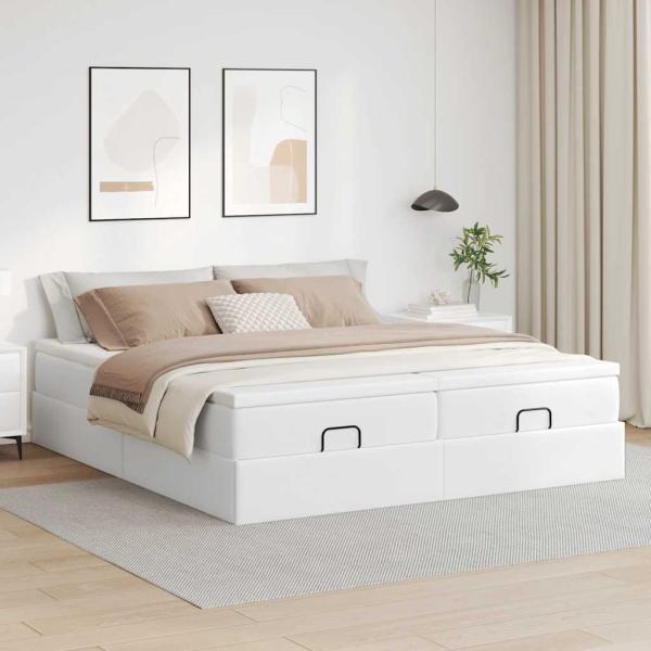 Ottoman-Bett mit Matratzen Weiß 200x200 cm Kunstleder