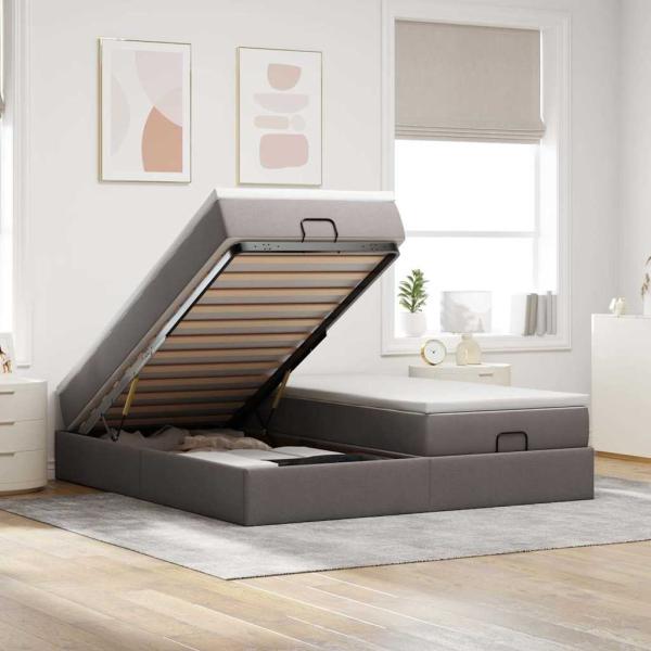 ARDEBO.de - Ottoman-Bett mit Matratzen Taupe 180x200 cm Stoff