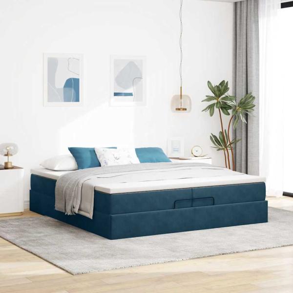 Ottoman-Bett mit Matratzen Dunkelblau 200x200 cm Samt