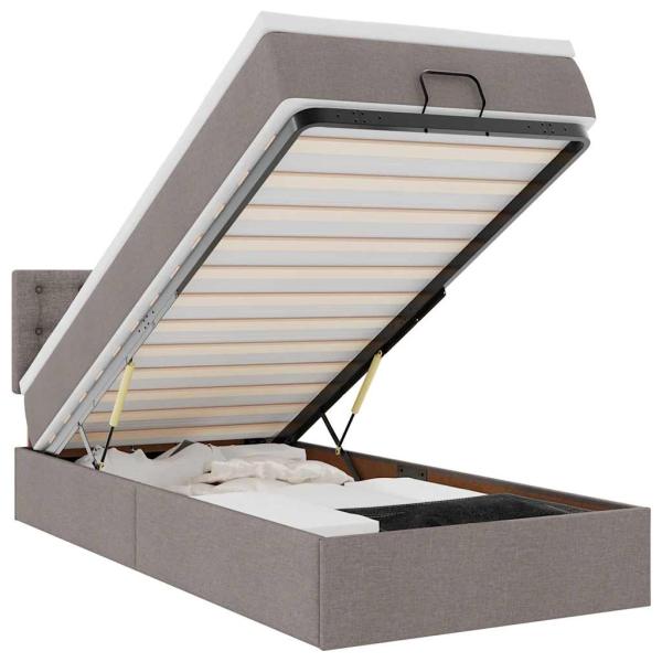 Ottomane Bett mit Matratze & LEDs Taupe 90x200 cm Stoff