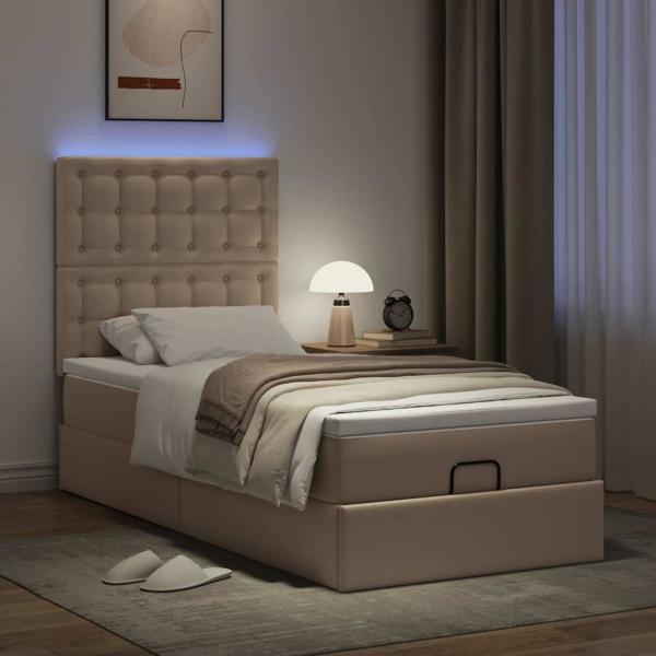 Ottoman-Bett mit Matratze & LEDs 90x190 cm Kunstleder