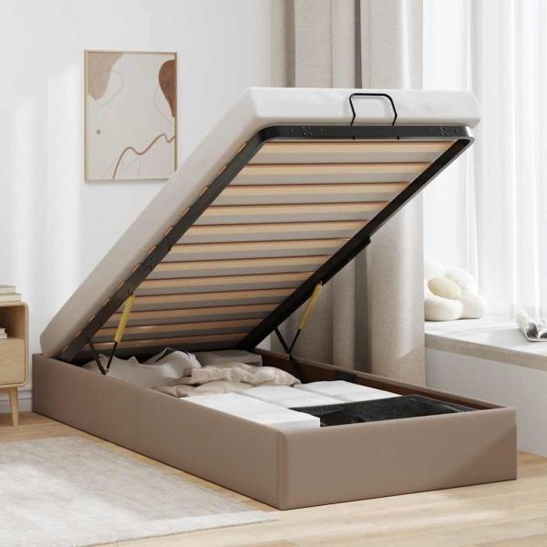 ARDEBO.de - Ottoman-Bett ohne Matratze Cappuccino-Braun 90x190cm Kunstleder