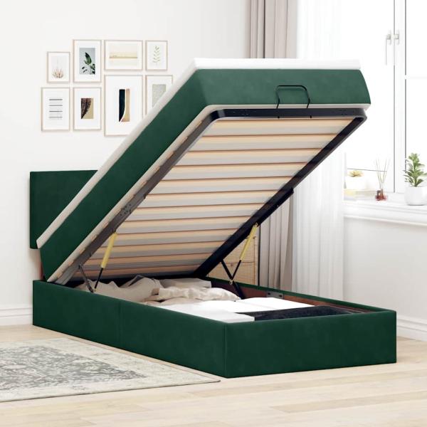 ARDEBO.de - Ottoman-Bett mit Matratze Dunkelgrün 90x190 cm Samt