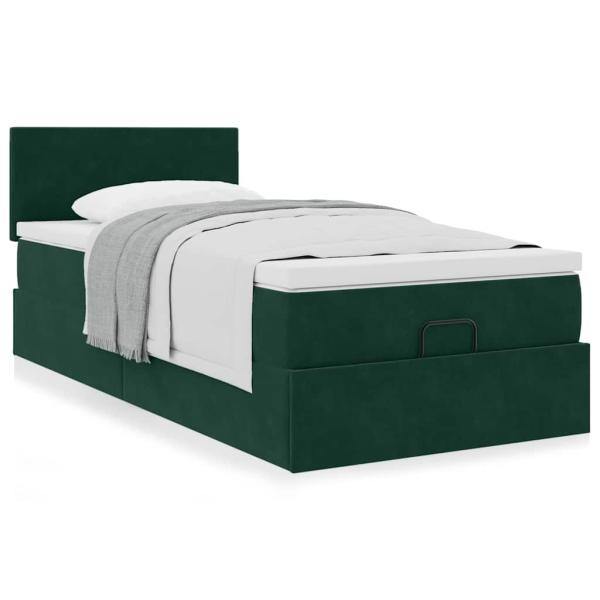 Ottoman-Bett mit Matratze Dunkelgrün 90x190 cm Samt