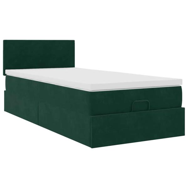 Ottoman-Bett mit Matratze Dunkelgrün 90x190 cm Samt