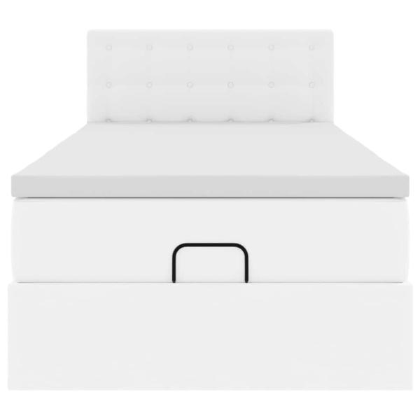 Ottoman-Bett mit Matratzen & LEDs Reinweiß 90x190 cm Kunstleder
