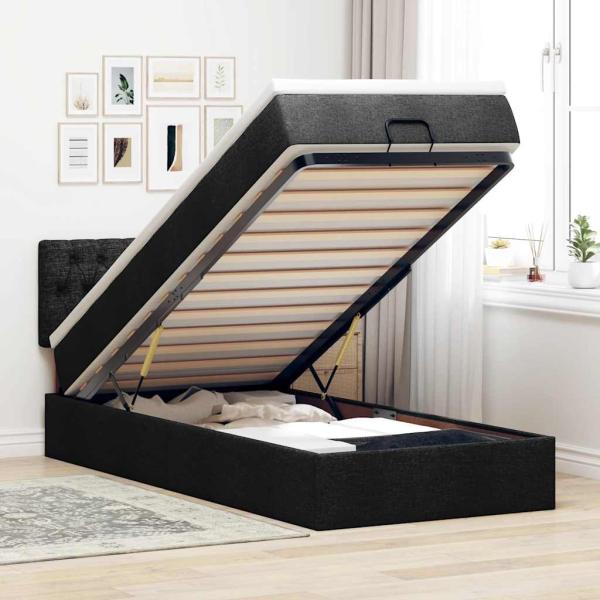 ARDEBO.de - Ottoman-Bett mit Matratze & LEDs Schwarz 90x190 cm Stoff