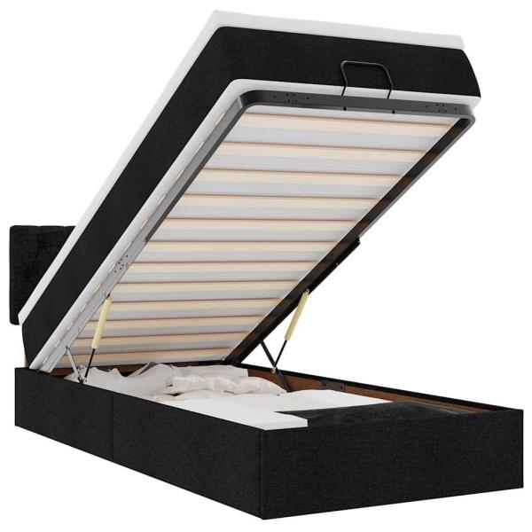 Ottoman-Bett mit Matratze & LEDs Schwarz 90x190 cm Stoff