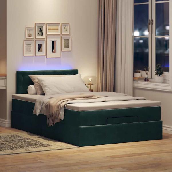 Ottomane Bett mit Matratze & LEDs Dunkelgrün 120x190 cm Samt