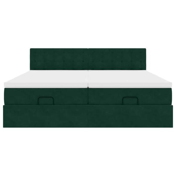 Ottoman-Bett mit Matratzen & LEDs Dunkelgrün 160x200 cm Samt
