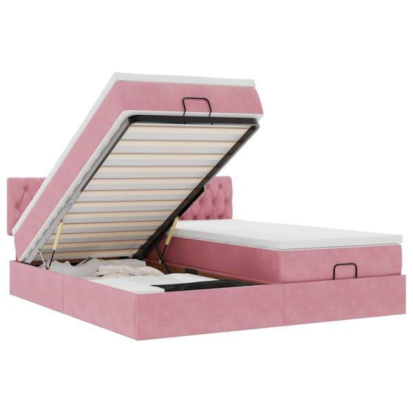 Ottoman-Bett mit Matratzen & LEDs Rosa 160x200 cm Samt