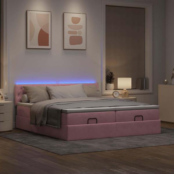 Ottoman-Bett mit Matratzen & LEDs Rosa 160x200 cm Samt