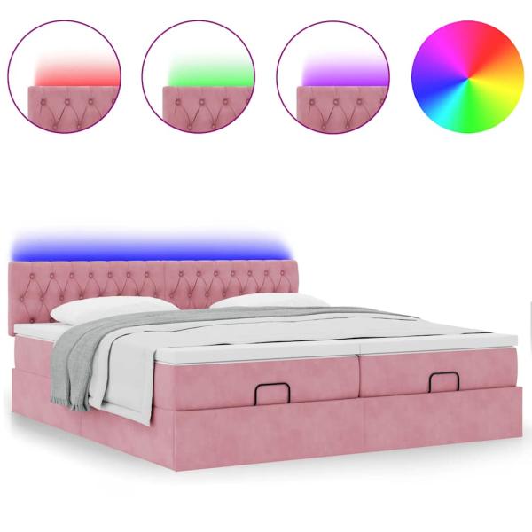 Ottoman-Bett mit Matratzen & LEDs Rosa 160x200 cm Samt