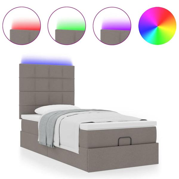 Ottoman-Bett mit Matratze & LEDs Taupe 80x200 cm Stoff