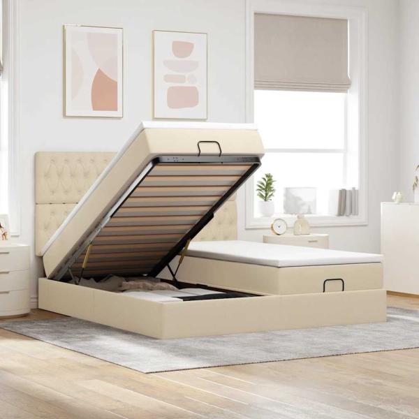 ARDEBO.de - Ottoman-Bett mit Matratzen Creme 180x200 cm Stoff
