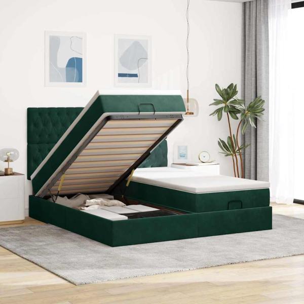 ARDEBO.de - Ottoman-Bett mit Matratzen Dunkelgrün 160x200 cm Samt