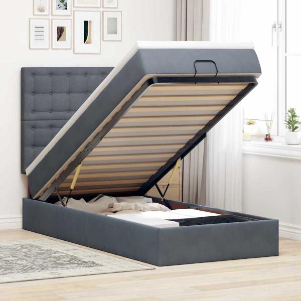 ARDEBO.de - Ottoman-Bett mit Matratzen Dunkelgrau 90x190 cm Samt