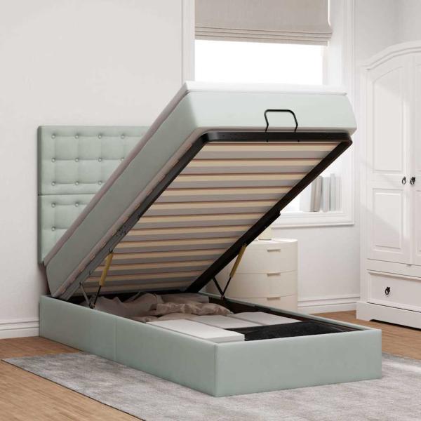 ARDEBO.de - Ottoman-Bett mit Matratzen & LEDs Hellgrau 90x190 cm Samt