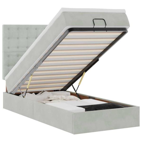 Ottoman-Bett mit Matratzen & LEDs Hellgrau 90x190 cm Samt