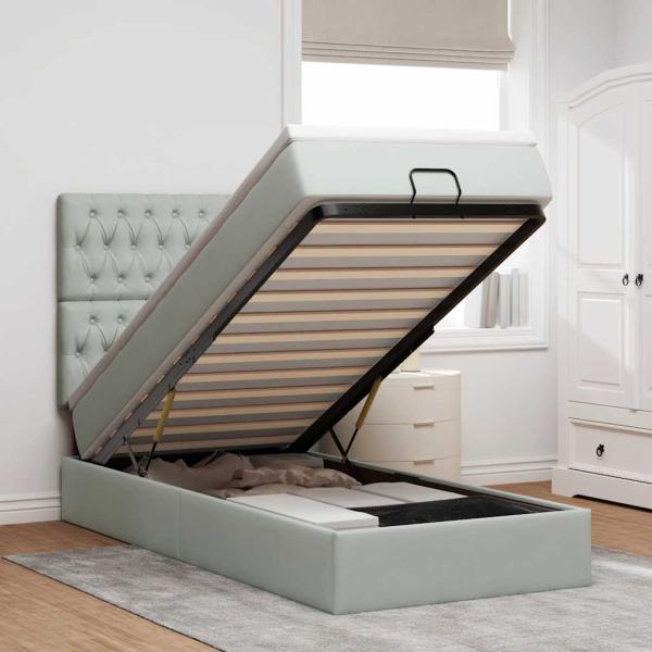 ARDEBO.de - Ottoman-Bett mit Matratzen & LEDs Hellgrau 90x190 cm Samt