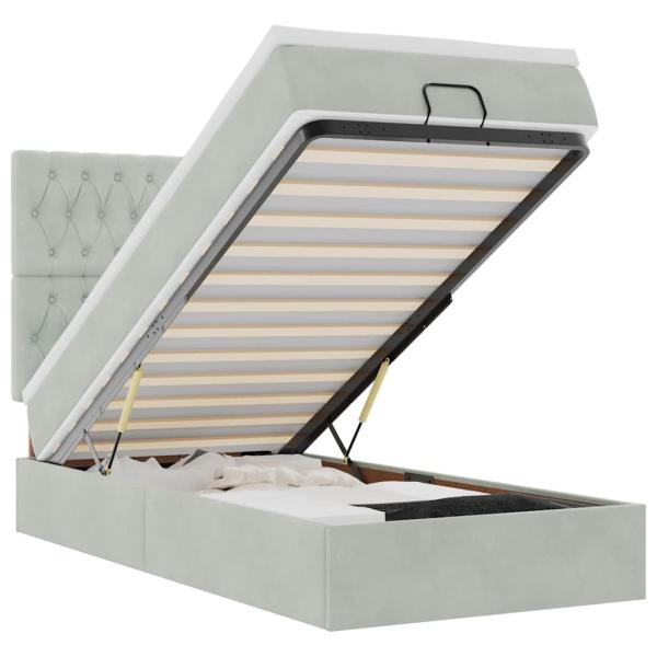Ottoman-Bett mit Matratzen & LEDs Hellgrau 90x190 cm Samt