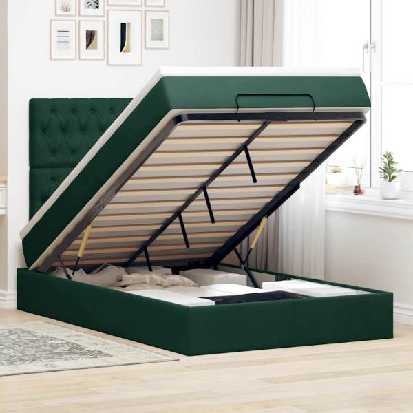 ARDEBO.de - Ottoman-Bett mit Matratzen & LEDs Dunkelgrün 120x190 cm Samt