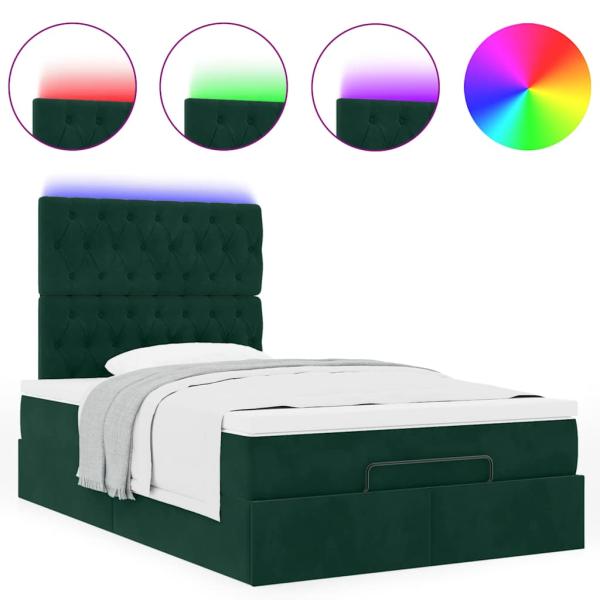 Ottoman-Bett mit Matratzen & LEDs Dunkelgrün 120x190 cm Samt