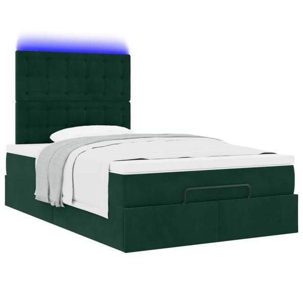 Ottoman-Bett mit Matratzen & LEDs Dunkelgrün 120x190 cm Samt