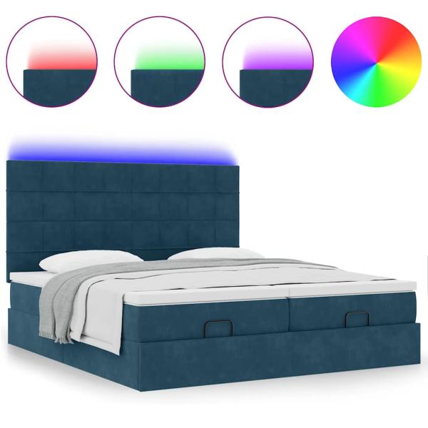Ottoman-Bett mit Matratzen & LEDs Dunkelblau 160x200 cm Samt