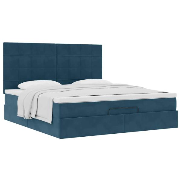 Ottoman-Bett mit Matratzen Dunkelblau 200x200 cm Samt