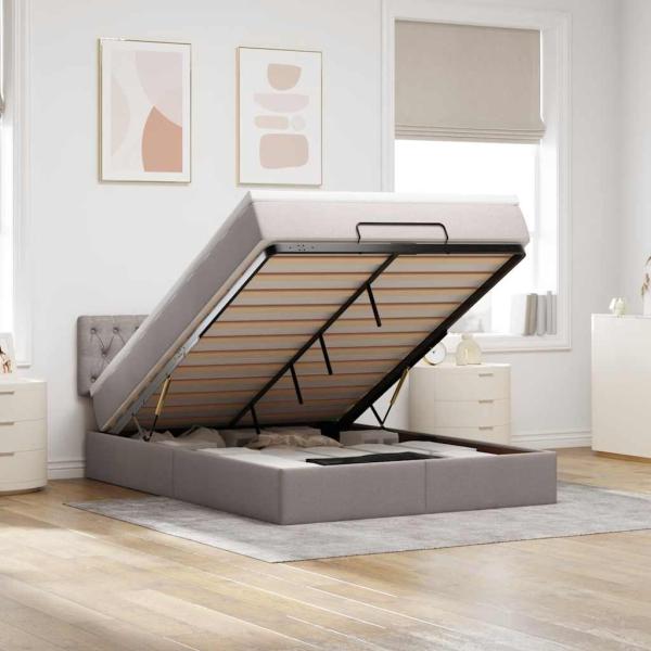 ARDEBO.de - Ottoman-Bett mit Matratze Taupe 140x190 cm Stoff