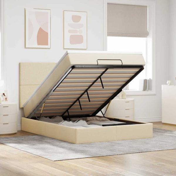 ARDEBO.de - Ottoman-Bett mit Matratze Creme 140x190 cm Stoff